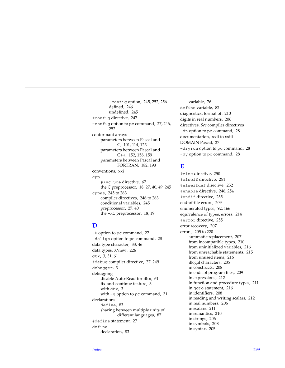 HP SunSoft Pascal 4.0 manual Index 299 