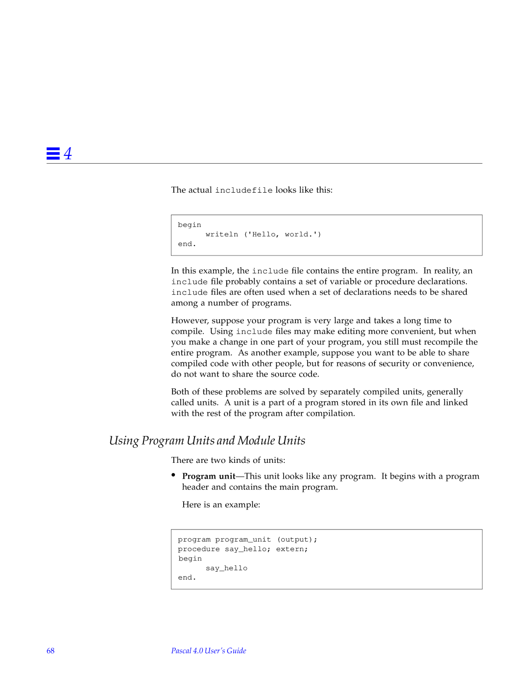 HP SunSoft Pascal 4.0 manual Using Program Units and Module Units 