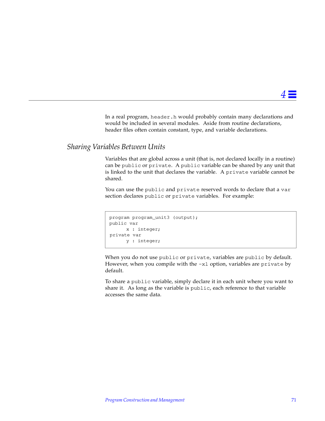 HP SunSoft Pascal 4.0 manual Sharing Variables Between Units 