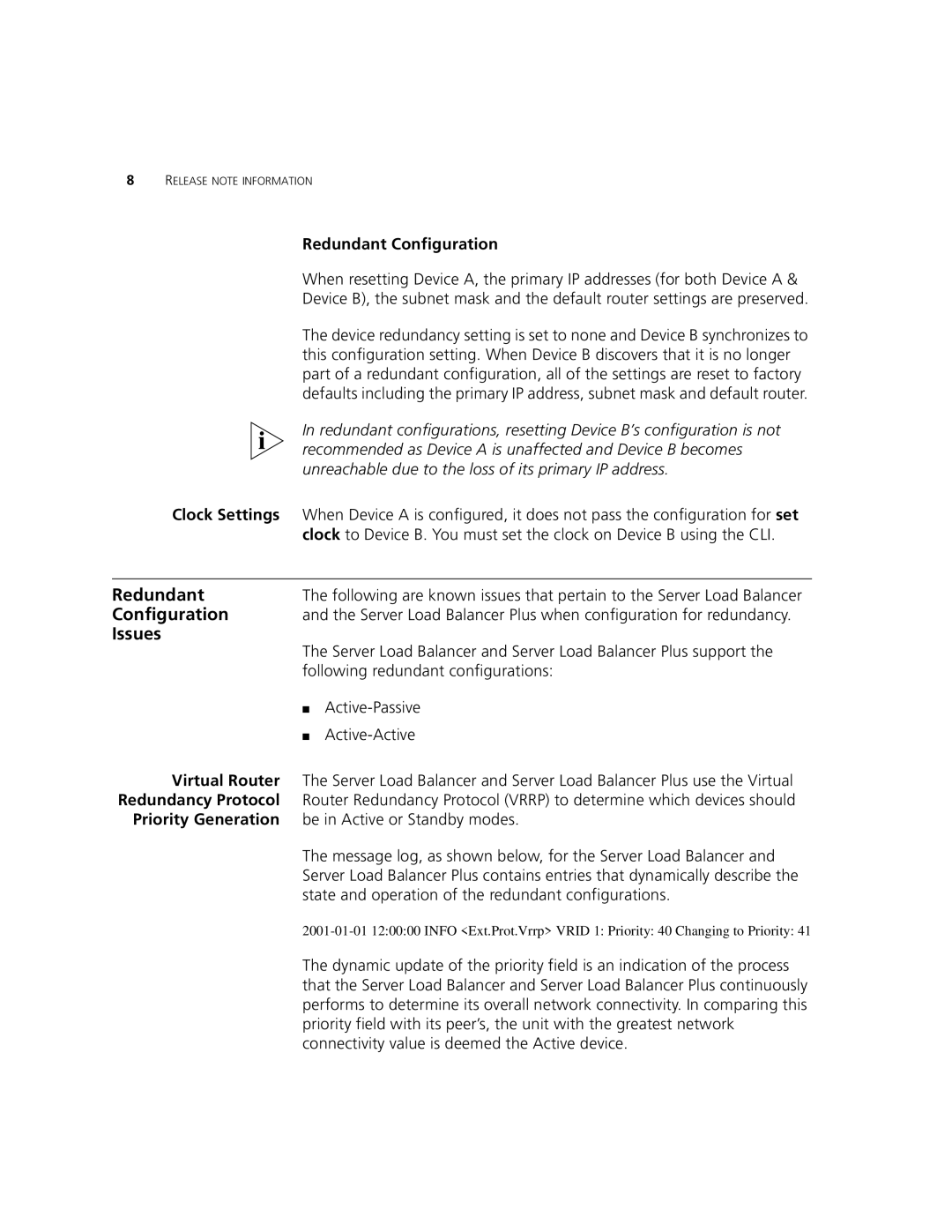 HP SuperStack 3 Load Balancer Appliance manual Redundant, Configuration, Issues 