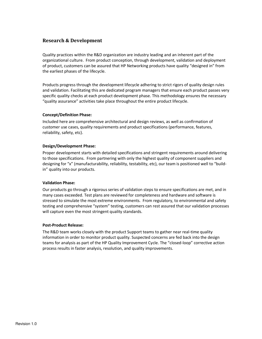 HP SuperStack II NetBuilder Router manual Research & Development, Concept/Definition Phase 