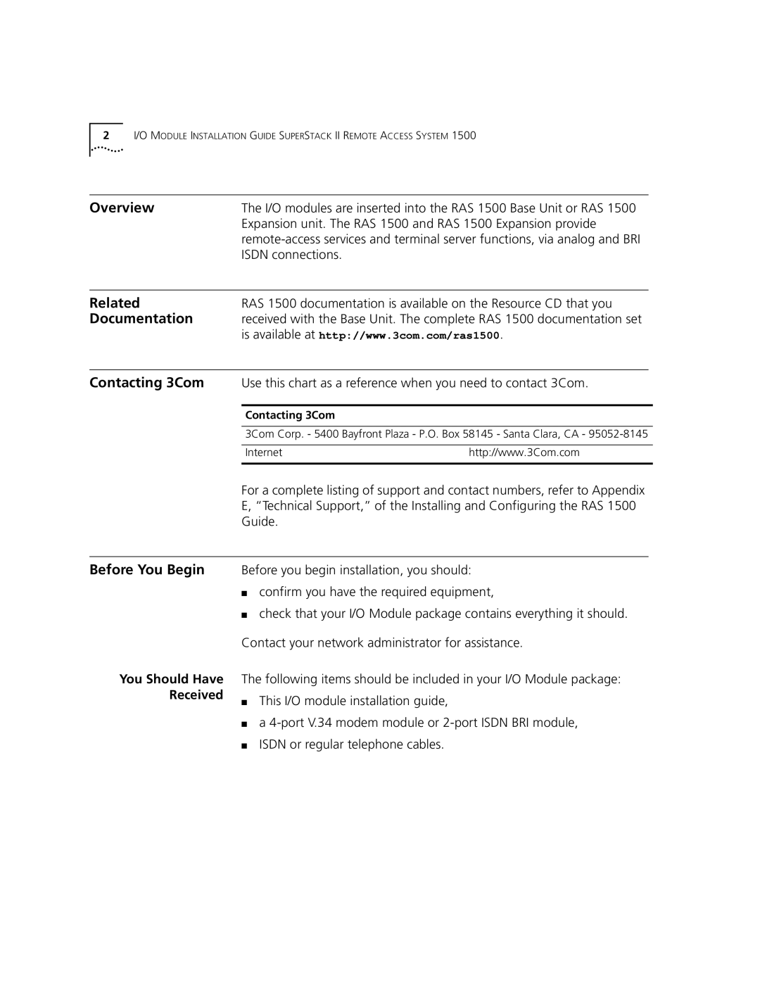 HP SuperStack II RAS manual Overview, Related, Documentation, Contacting 3Com, Before You Begin 