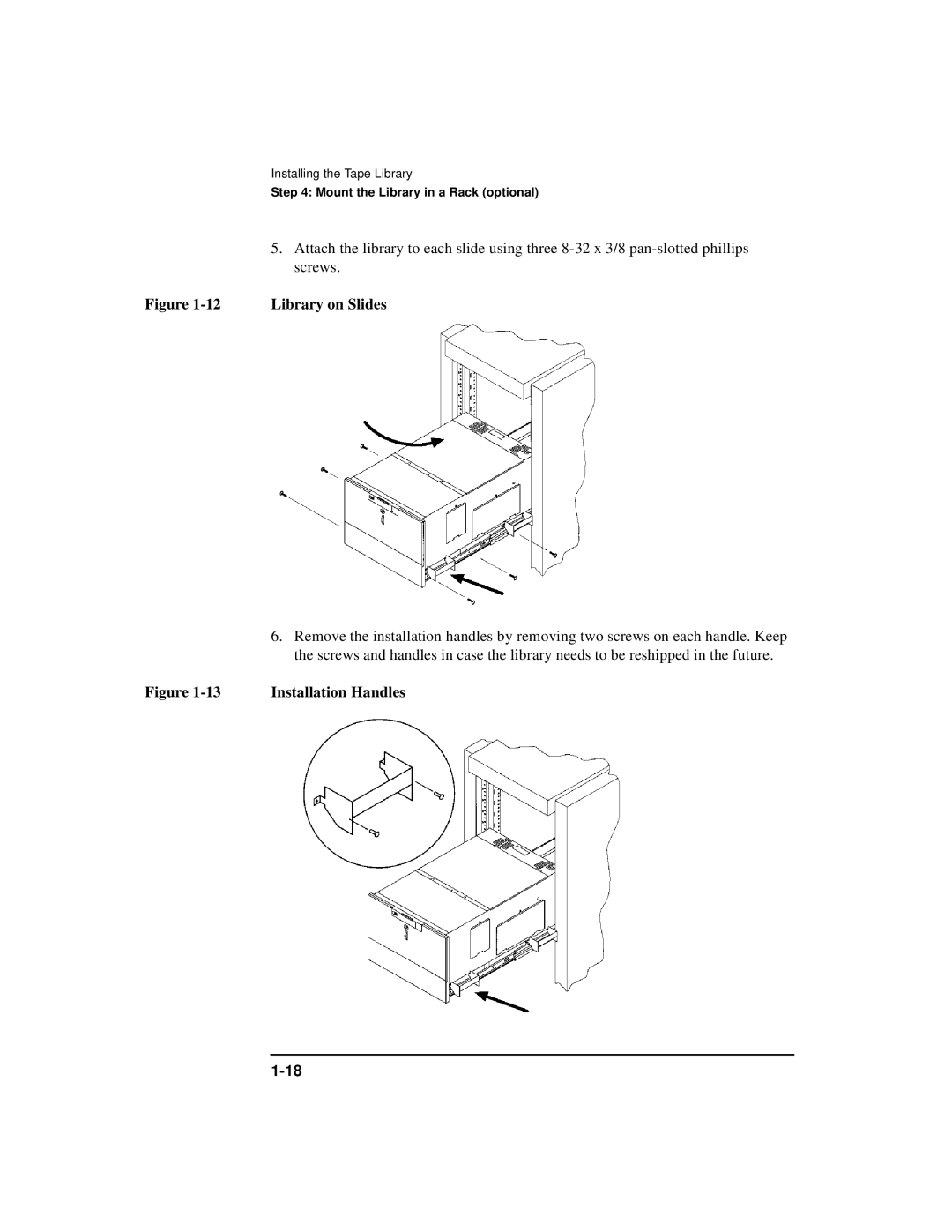 HP SureStore 4215w, SureStore 7215w, SureStore 7115w, SureStore 4115w manual Library on Slides, Installation Handles 