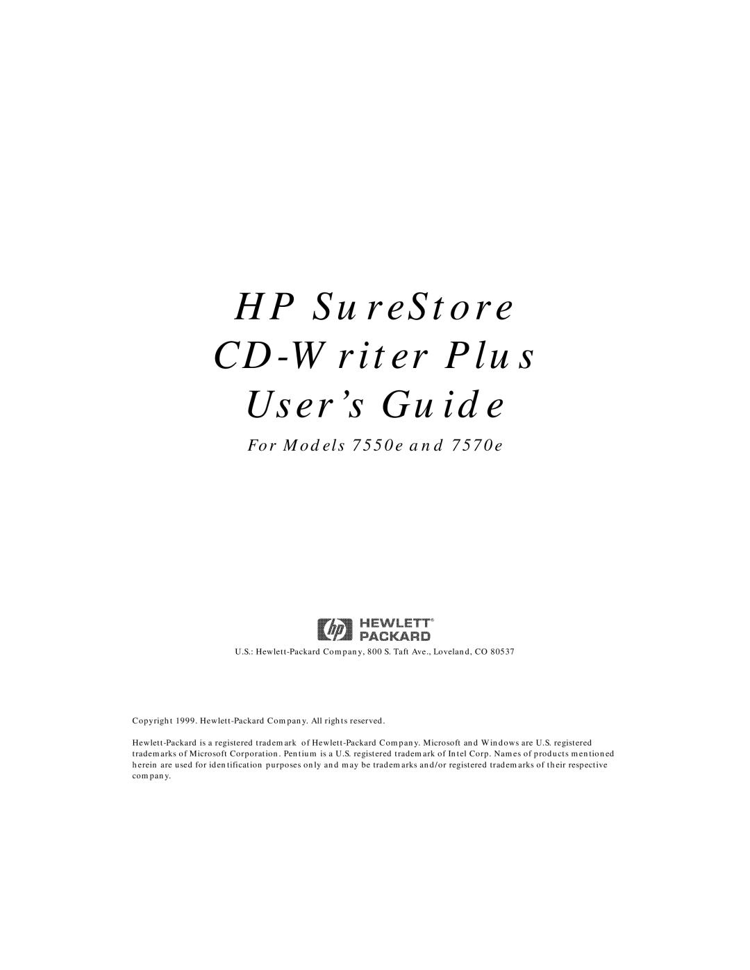 HP SureStore CD-Writer Plus 7550e, SureStore CD-Writer Plus 7570e manual HP SureStore CD-Writer Plus User’s Guide 