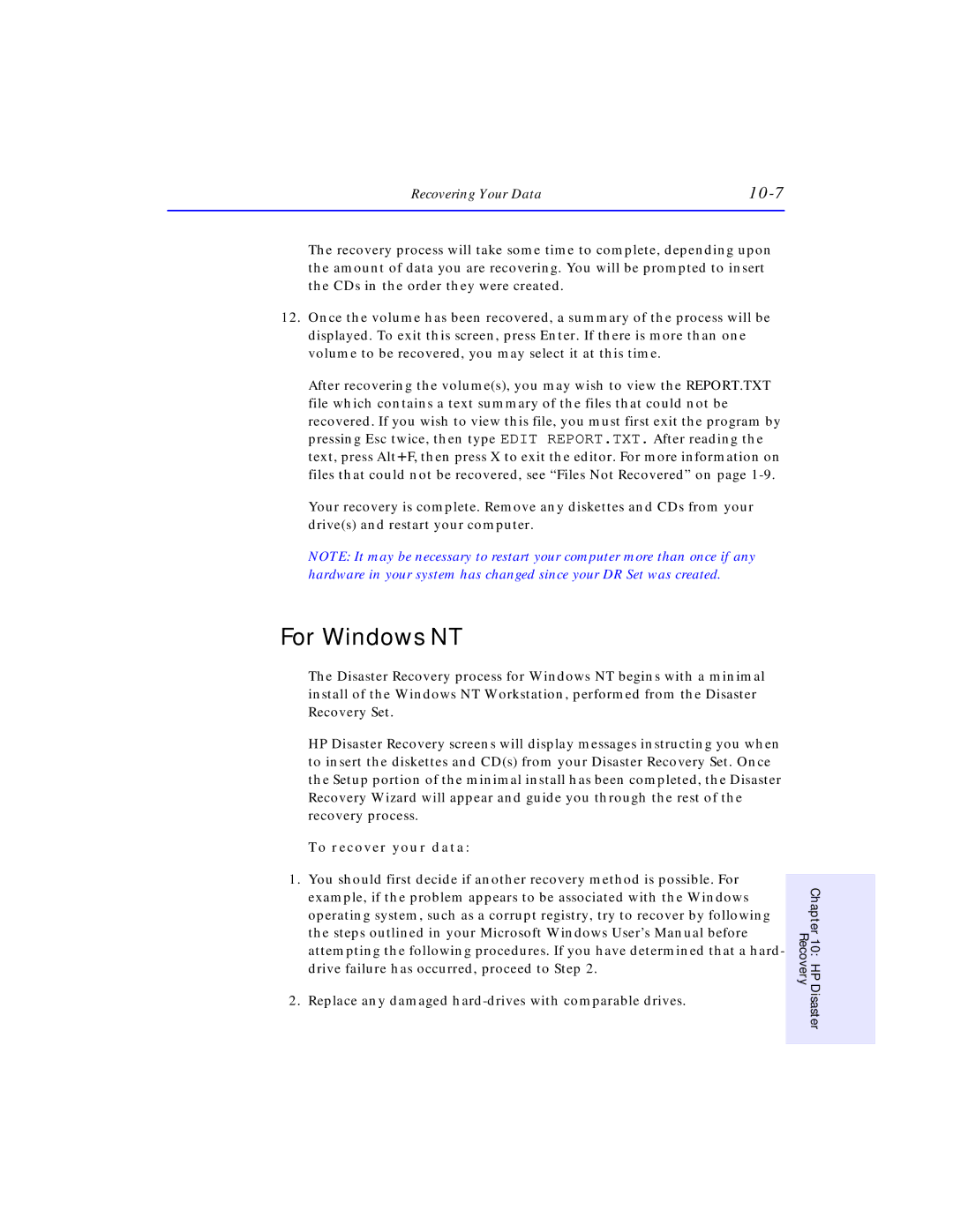 HP SureStore CD-Writer Plus 7570e, SureStore CD-Writer Plus 7550e manual For Windows NT, 10-7 