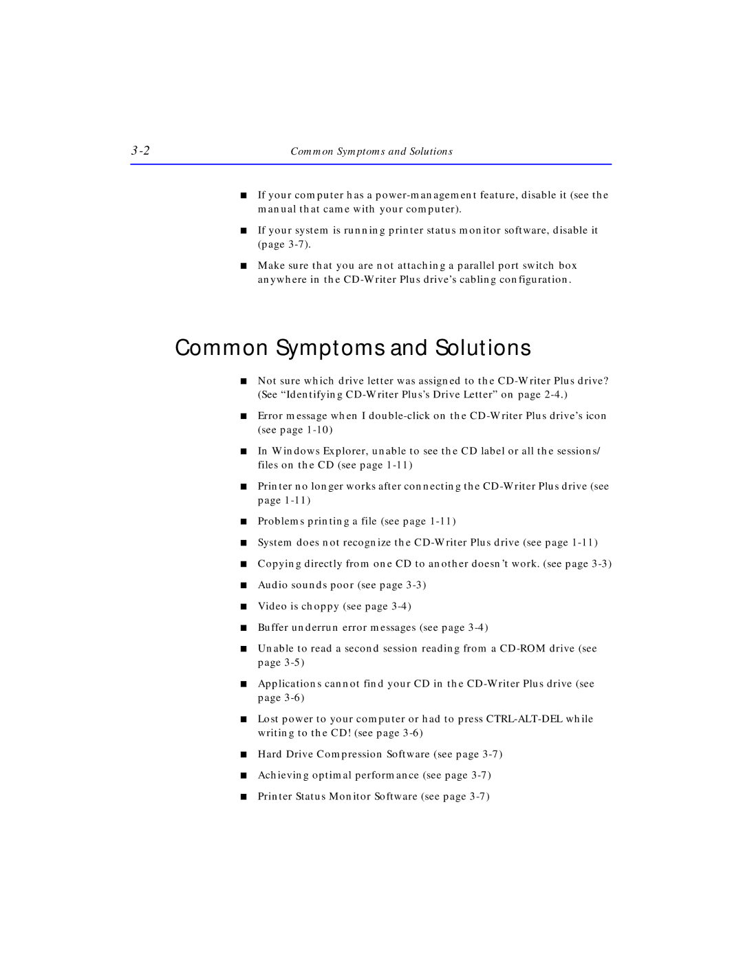 HP SureStore CD-Writer Plus 7550e, SureStore CD-Writer Plus 7570e manual Common Symptoms and Solutions 