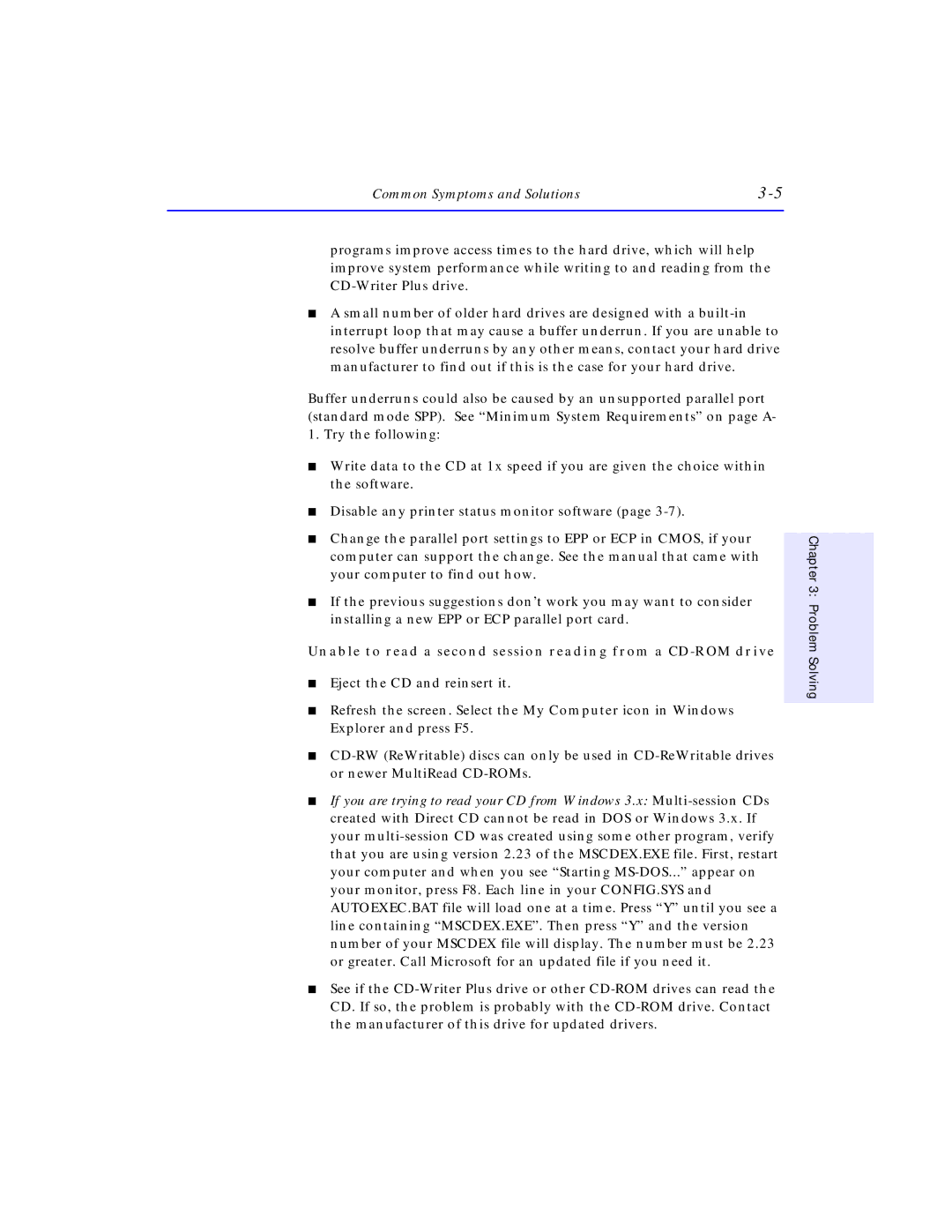 HP SureStore CD-Writer Plus 7570e manual Unable to read a second session reading from a CD-ROM drive 