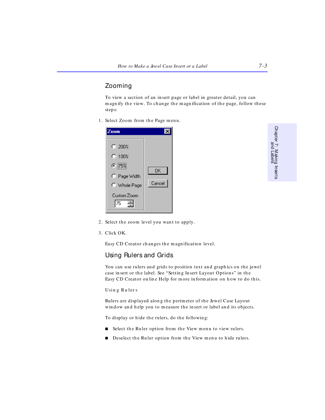 HP SureStore CD-Writer Plus 7550e, SureStore CD-Writer Plus 7570e manual Zooming, Using Rulers and Grids 