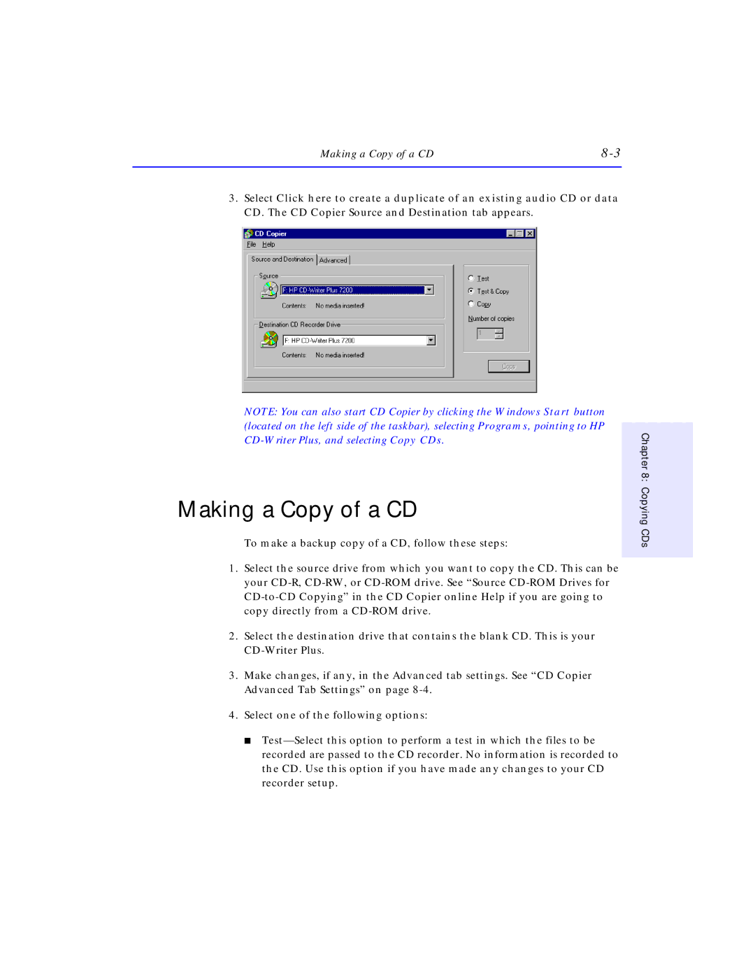 HP SureStore CD-Writer Plus 7570e, SureStore CD-Writer Plus 7550e manual Making a Copy of a CD 