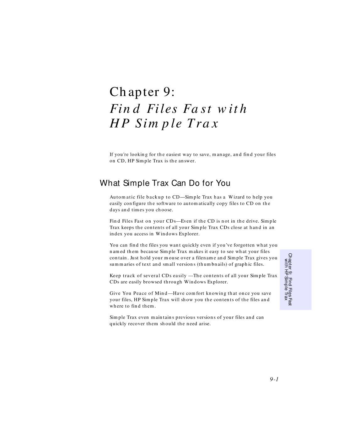 HP SureStore CD-Writer Plus 7550e manual Find Files Fast with HP Simple Trax, What Simple Trax Can Do for You 
