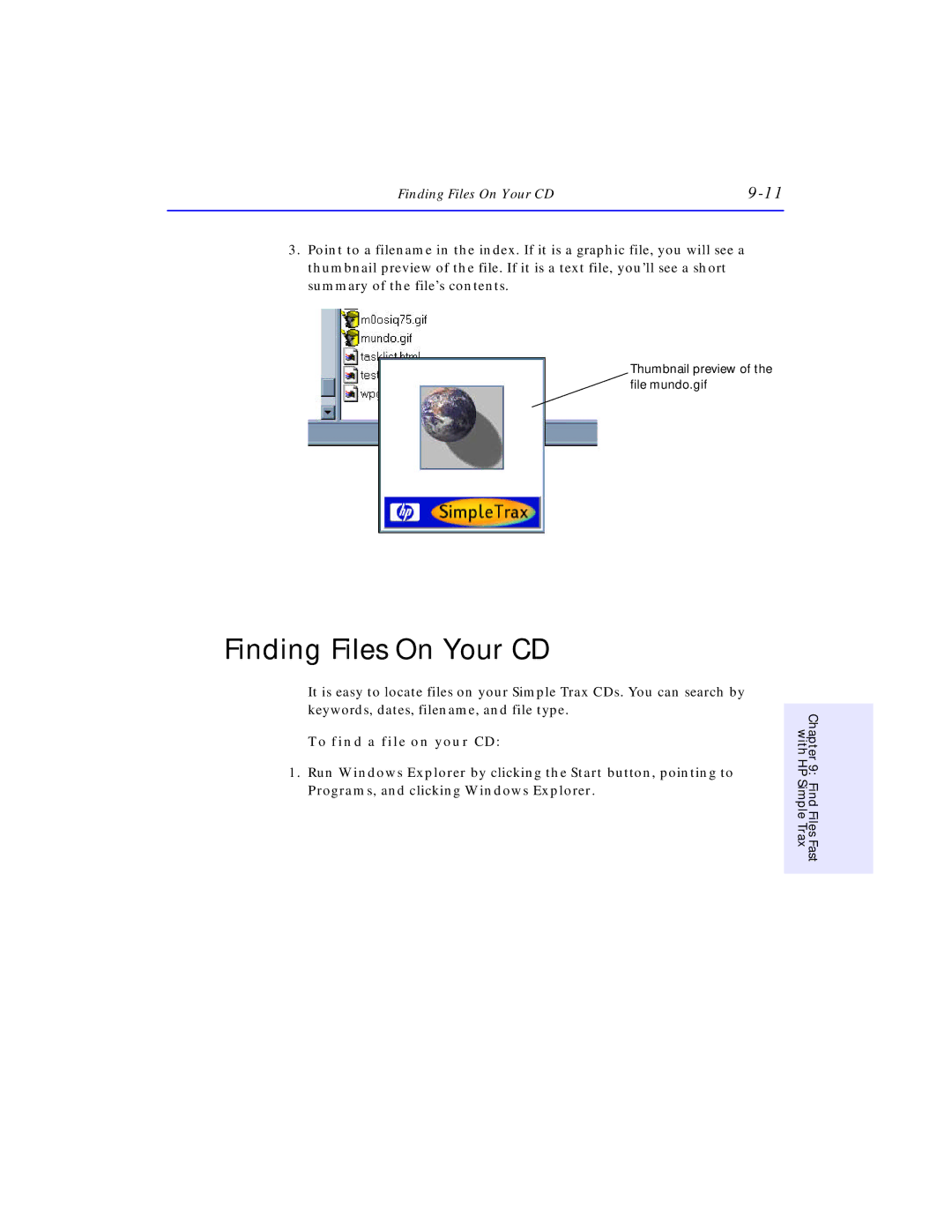 HP SureStore CD-Writer Plus 7550e, SureStore CD-Writer Plus 7570e manual Finding Files On Your CD, To find a file on your CD 