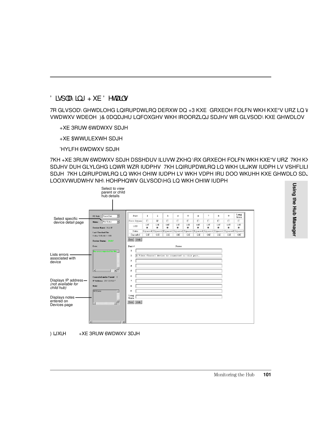 HP Surestore Device Management Software manual Lvsod\Lqj+Xehwdlov, ‡ +XE3RUW6WDWXVSDJH ‡ +XE$WWULEXWHSDJH ‡ HYLFH6WDWXVSDJH 