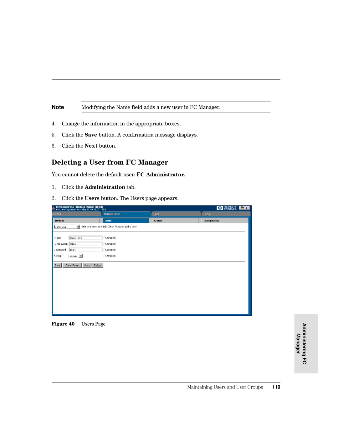 HP Surestore Device Management Software manual HOHWLQJD8VHUIURP&0DQDJHU, Manager 