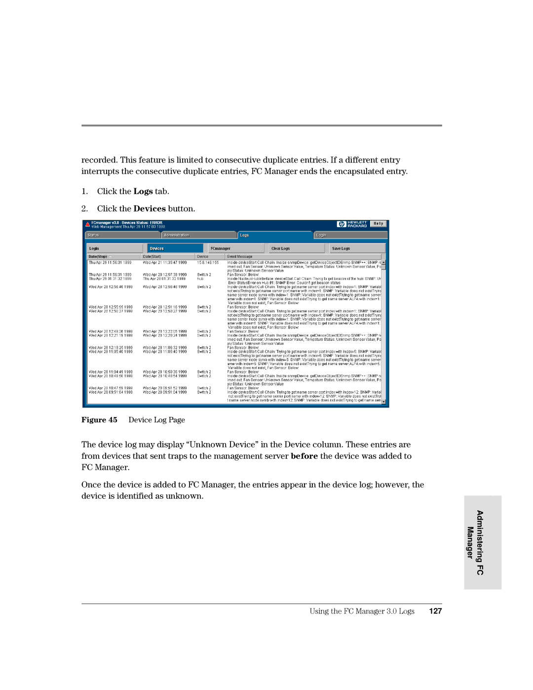 HP Surestore Device Management Software manual OLFNWKH/RJVWDE Olfnwkhhylfhvexwwrq, Ghylfhlvlghqwlilhgdvxqnqrzq 