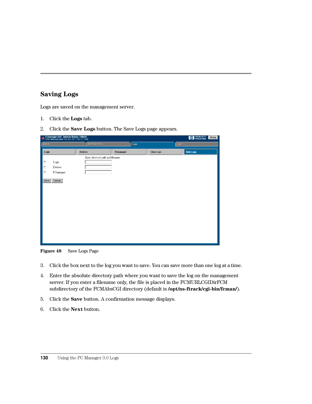 HP Surestore Device Management Software manual 6DYLQJ/RJV, Ljxuh 6DYH/RJV3DJH 