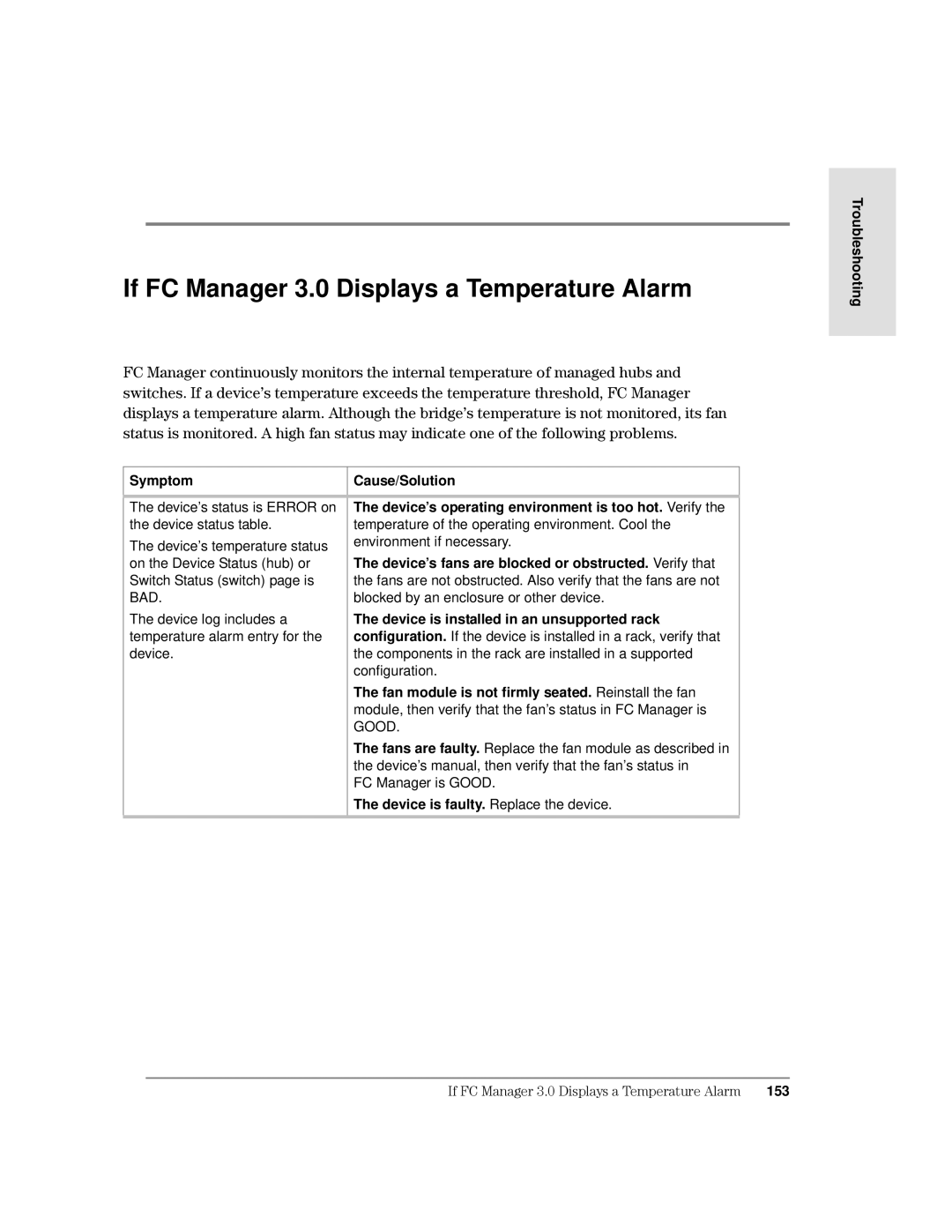 HP Surestore Device Management Software manual If FC Manager 3.0 Displays a Temperature Alarm 