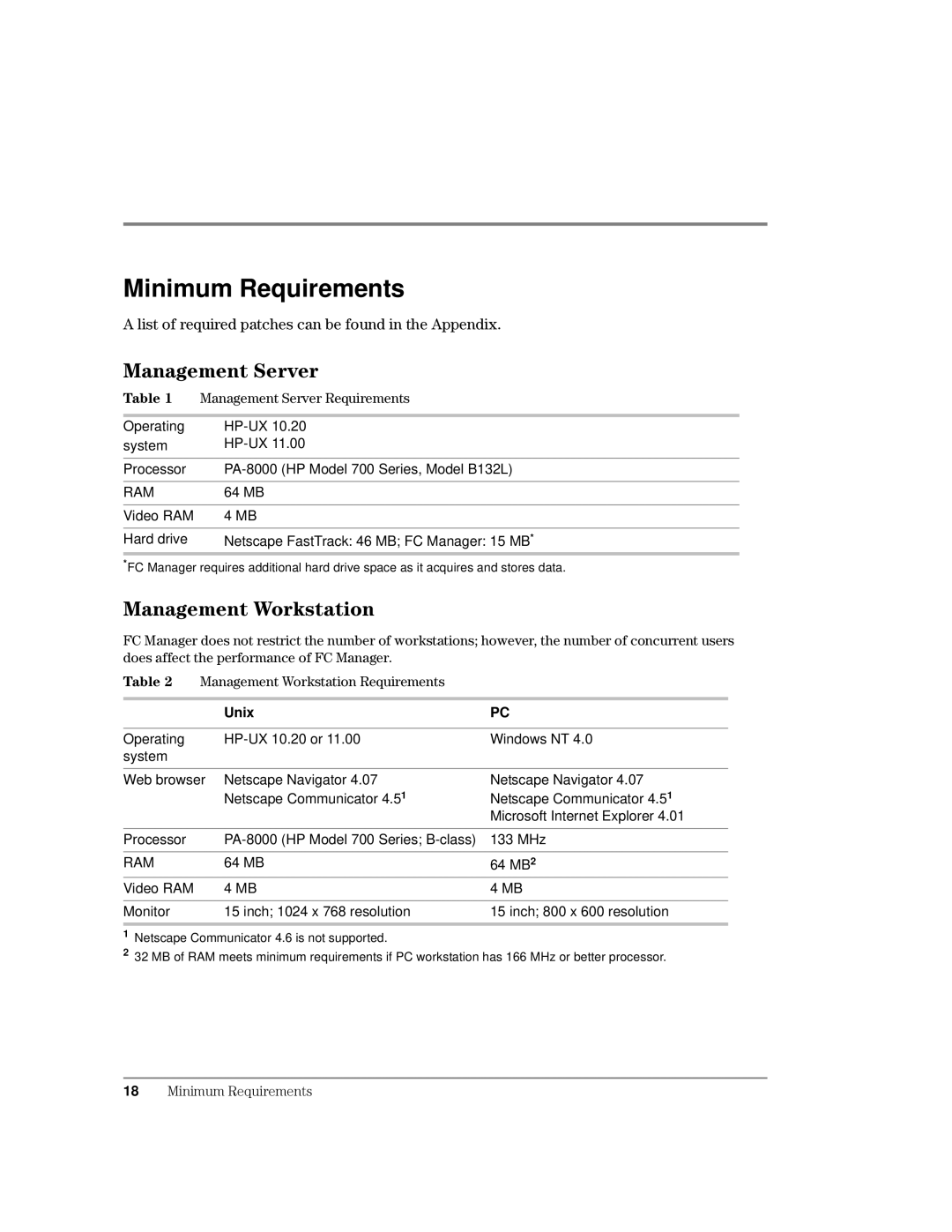 HP Surestore Device Management Software manual Minimum Requirements, 0DQDJHPHQW6HUYHU, 0DQDJHPHQWRUNVWDWLRQ, Unix 