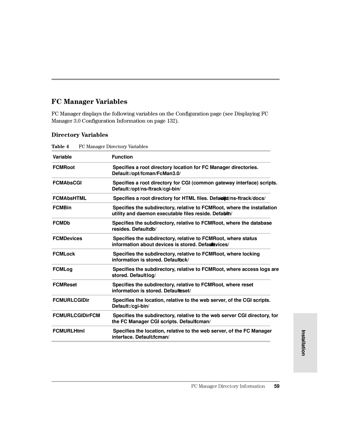 HP Surestore Device Management Software manual 0DQDJHU9DULDEOHV, LUHFWRU\9DULDEOHV, Variable Function 