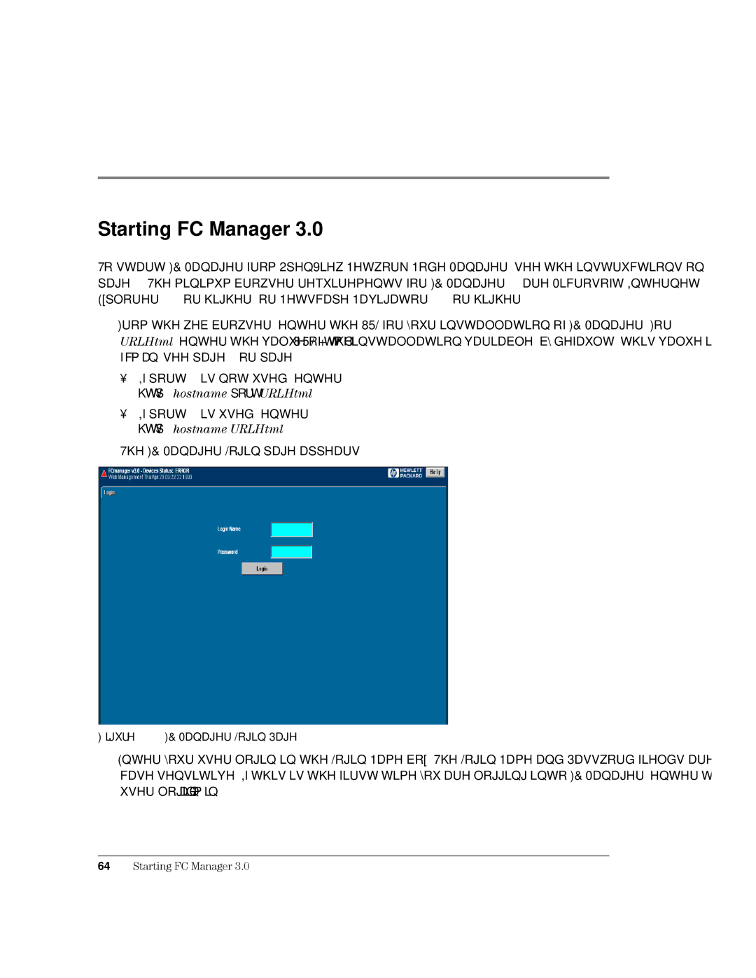 HP Surestore Device Management Software manual Starting FC Manager, Ljxuh &0DQDJHU/RJLQ3DJH 