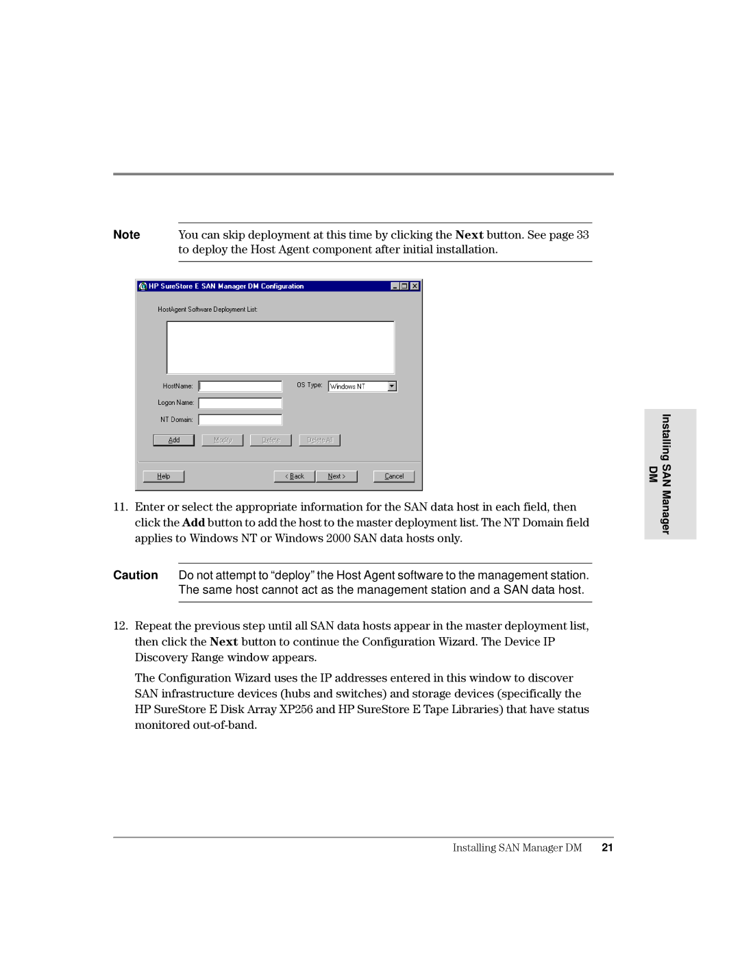 HP Surestore SAN Manager DM Software manual Prqlwruhgrxwriedqg, Wrghsor\Wkh+Rvw$Jhqwfrpsrqhqwdiwhulqlwldolqvwdoodwlrq 