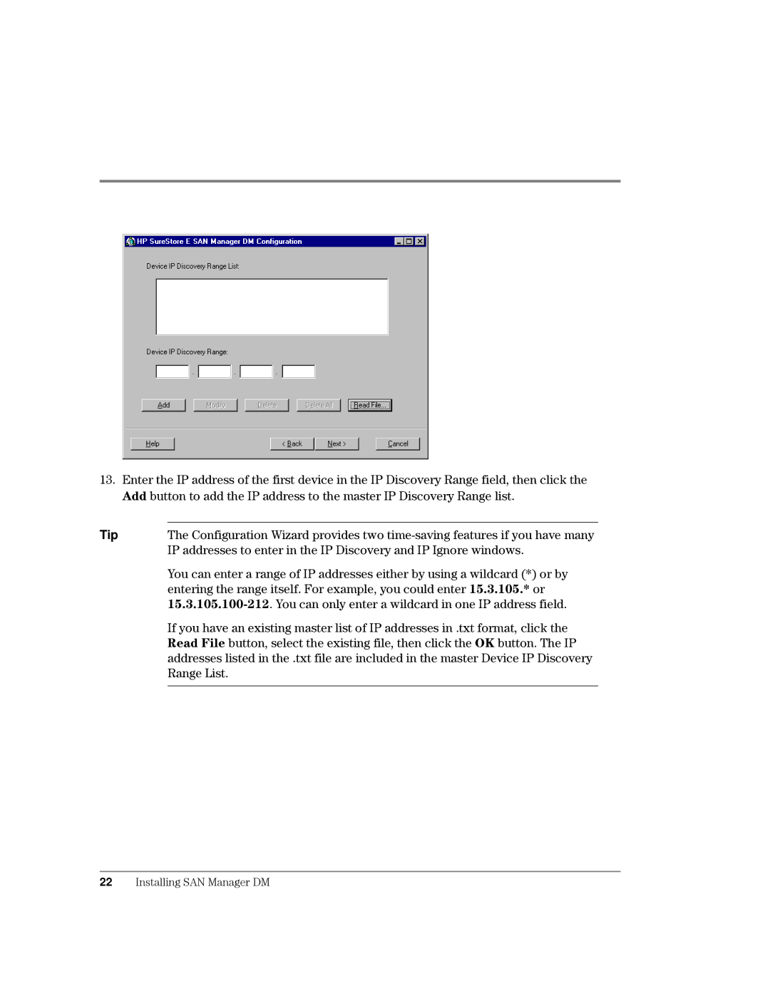 HP Surestore SAN Manager LM Software, Surestore SAN Manager DM Software 3DGGUHVVHVWRHQWHULQWKH,3LVFRYHU\DQG,3,JQRUHZLQGRZV 