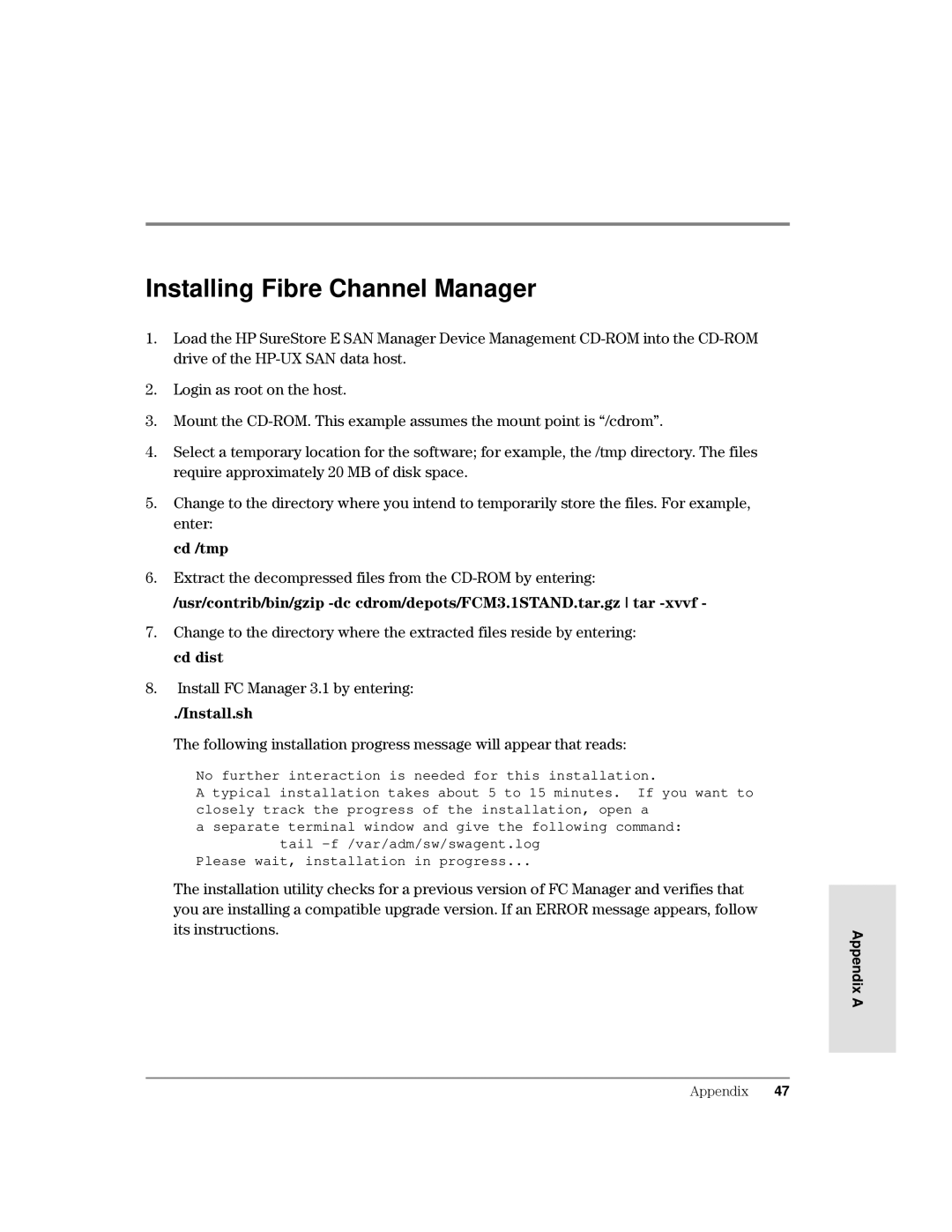 HP Surestore SAN Manager DM Software manual Installing Fibre Channel Manager, Fgwps, Fgglvw, Qvwdoovk 