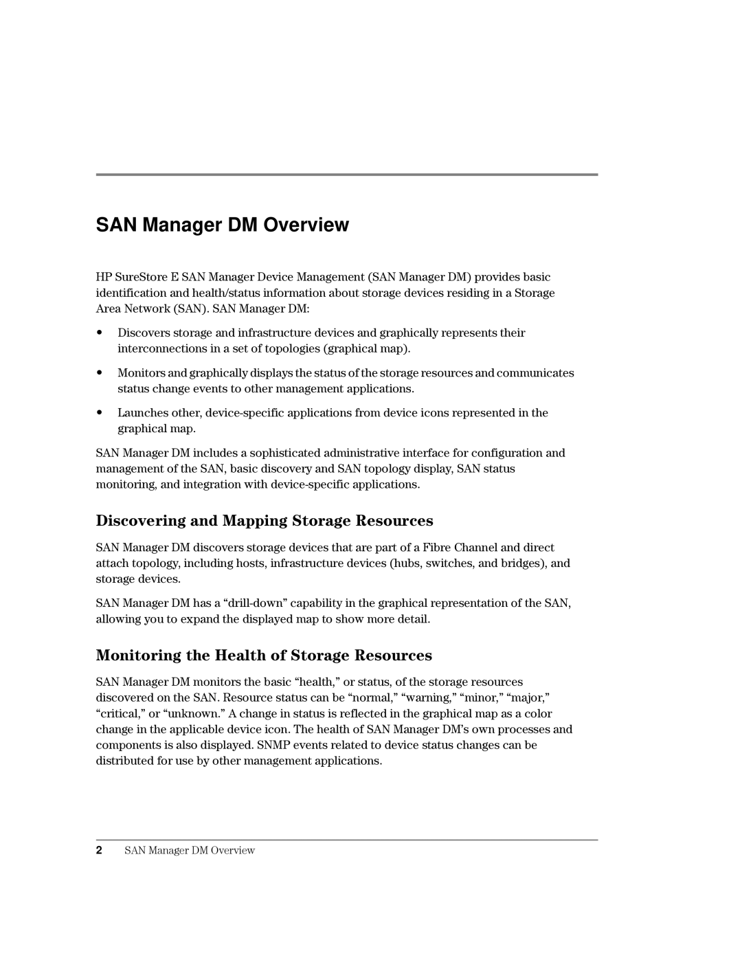 HP Surestore SAN Manager LM Software manual SAN Manager DM Overview, LVFRYHULQJDQG0DSSLQJ6WRUDJH5HVRXUFHV 