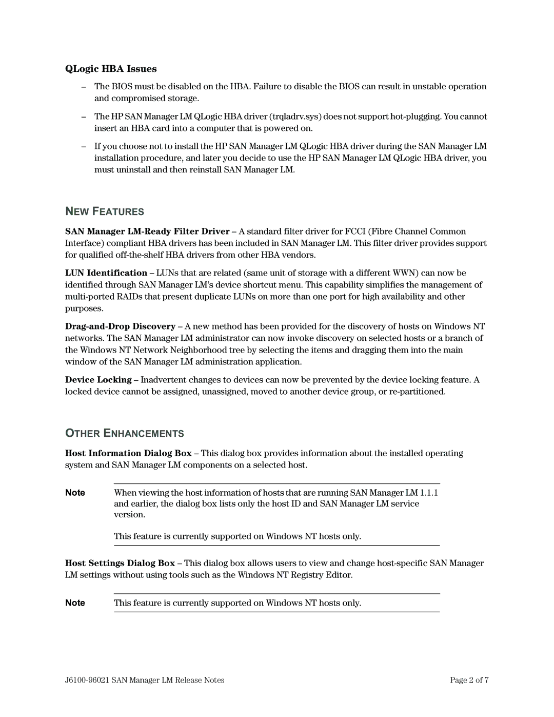 HP Surestore SAN Manager LM Software manual QLogic HBA Issues, NEW Features, Other Enhancements 