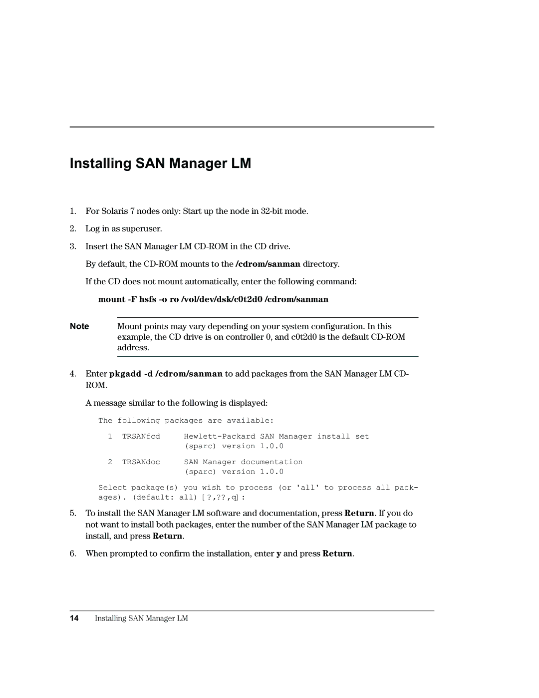 HP Surestore SAN Manager LM Software, Surestore SAN Manager DM Software manual Installing SAN Manager LM 