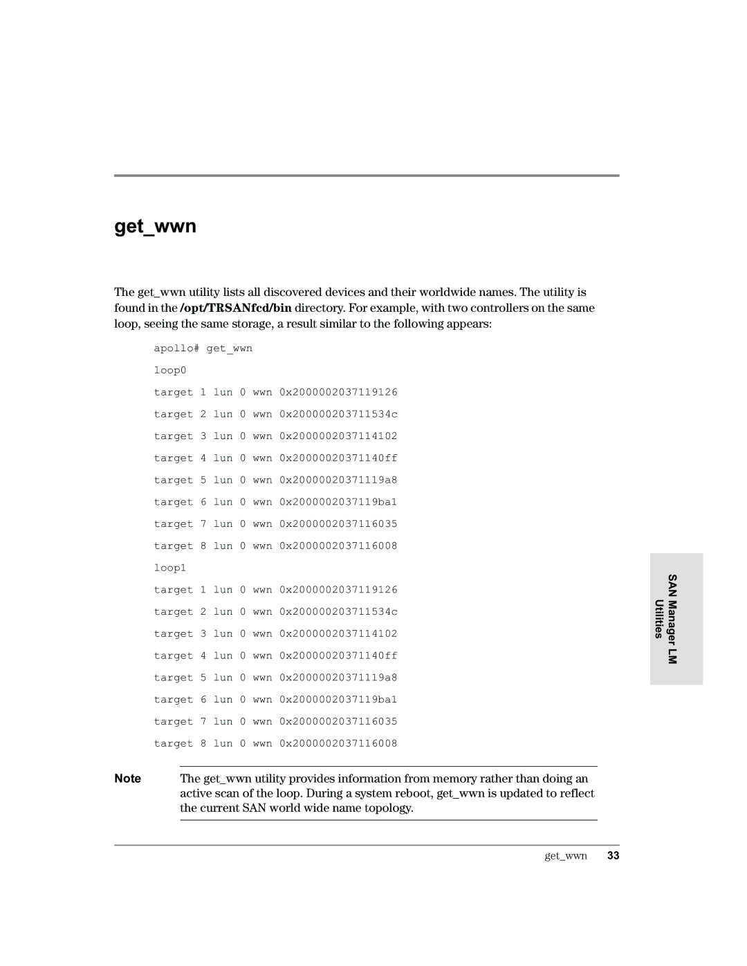 HP Surestore SAN Manager DM Software, Surestore SAN Manager LM Software manual Getwwn 