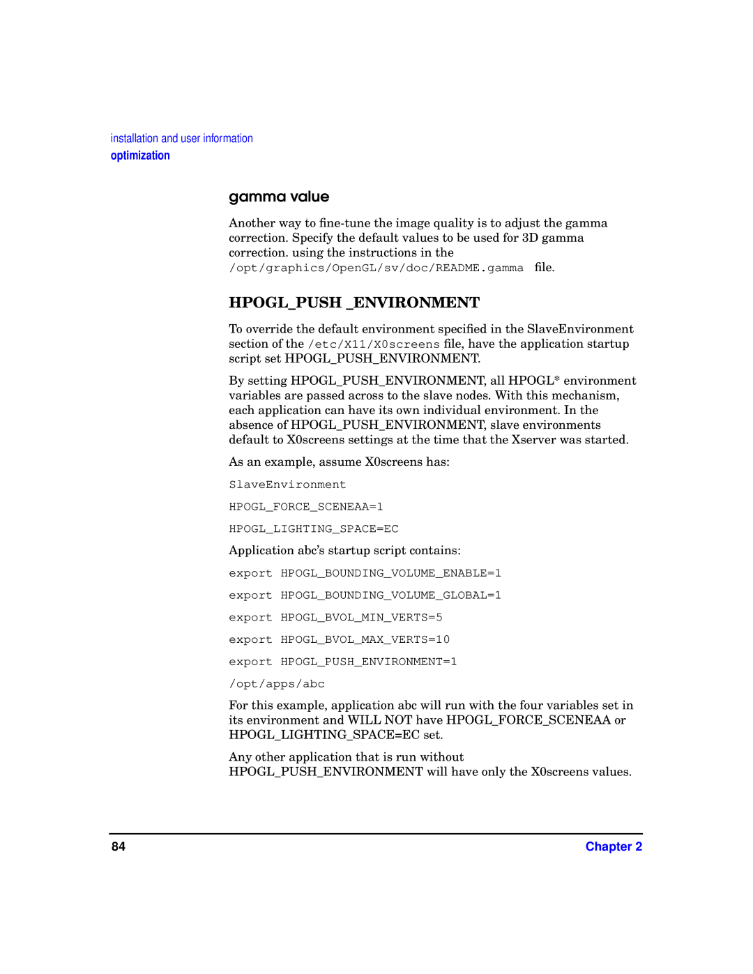 HP sv6 manual Gamma value, Hpoglpush Environment 