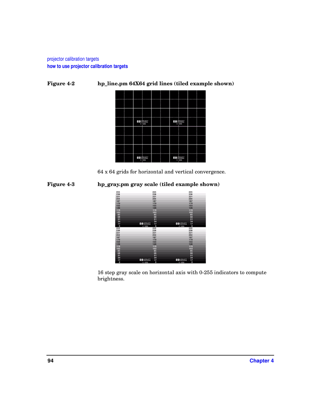 HP sv6 manual Hpline.pm 64X64 grid lines tiled example shown, 64 x 64 grids for horizontal and vertical convergence 