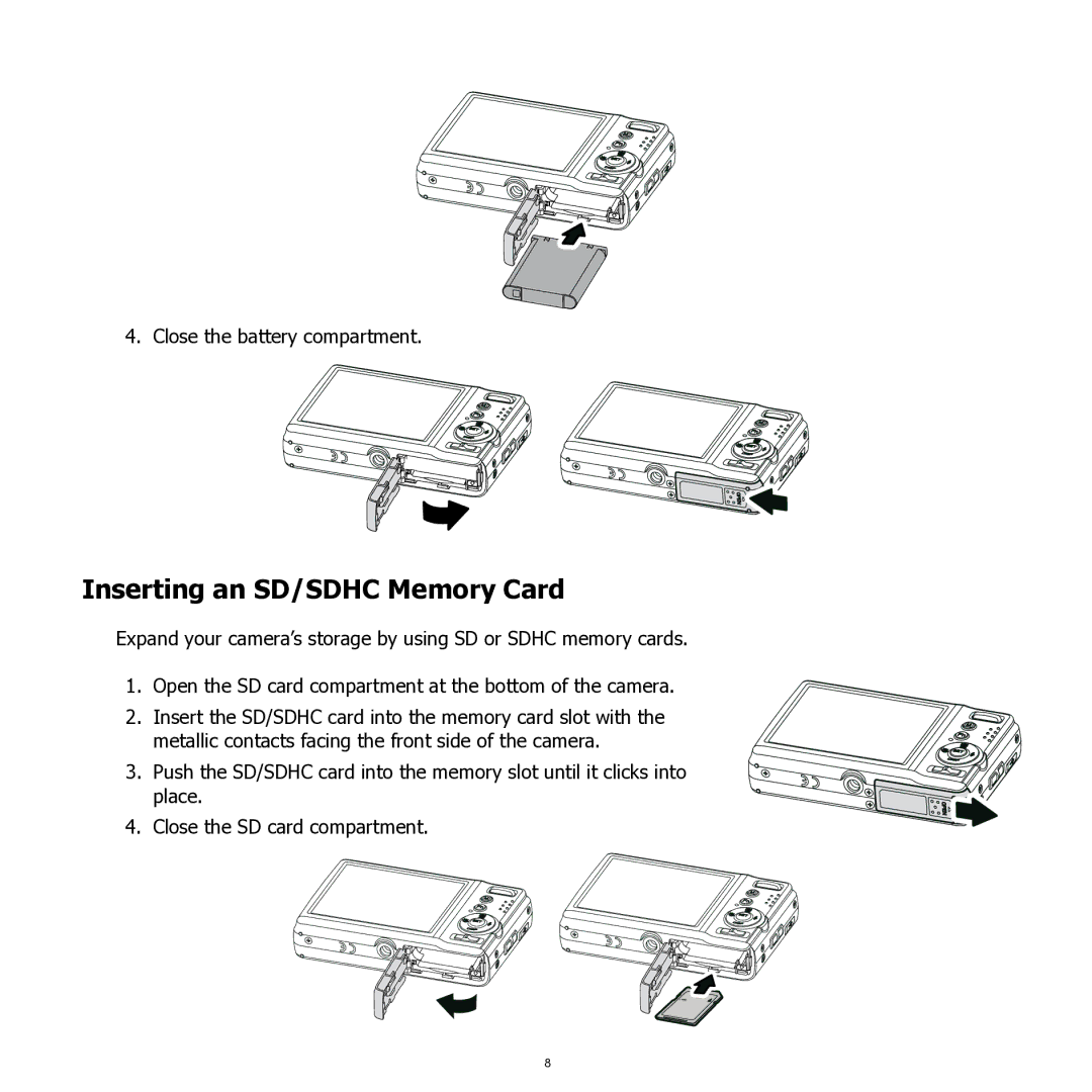 HP SW350 manual Inserting an SD/SDHC Memory Card 