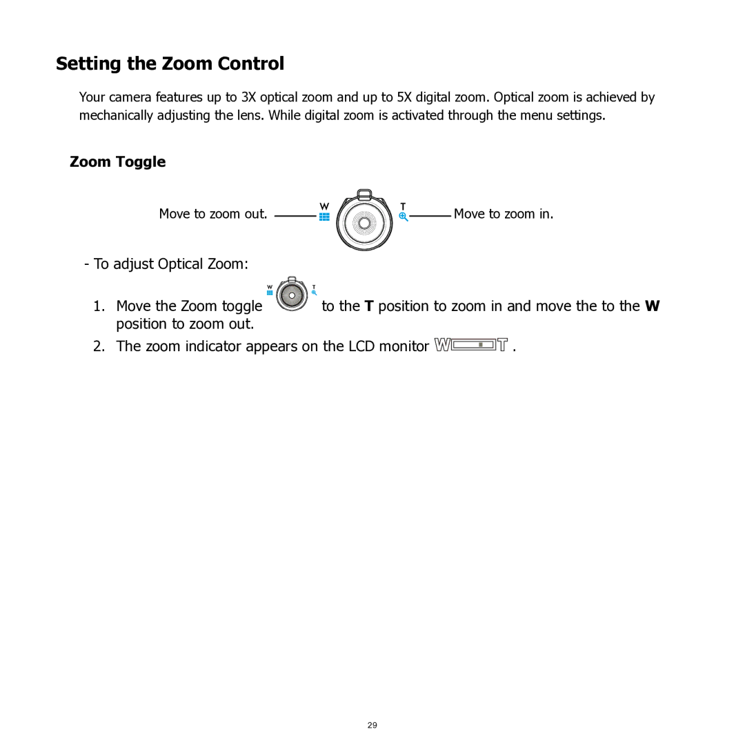 HP SW350 manual Setting the Zoom Control, Zoom Toggle 