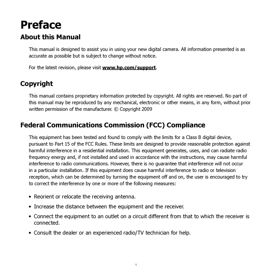 HP SW350 manual Preface, About this Manual, Copyright, Federal Communications Commission FCC Compliance 