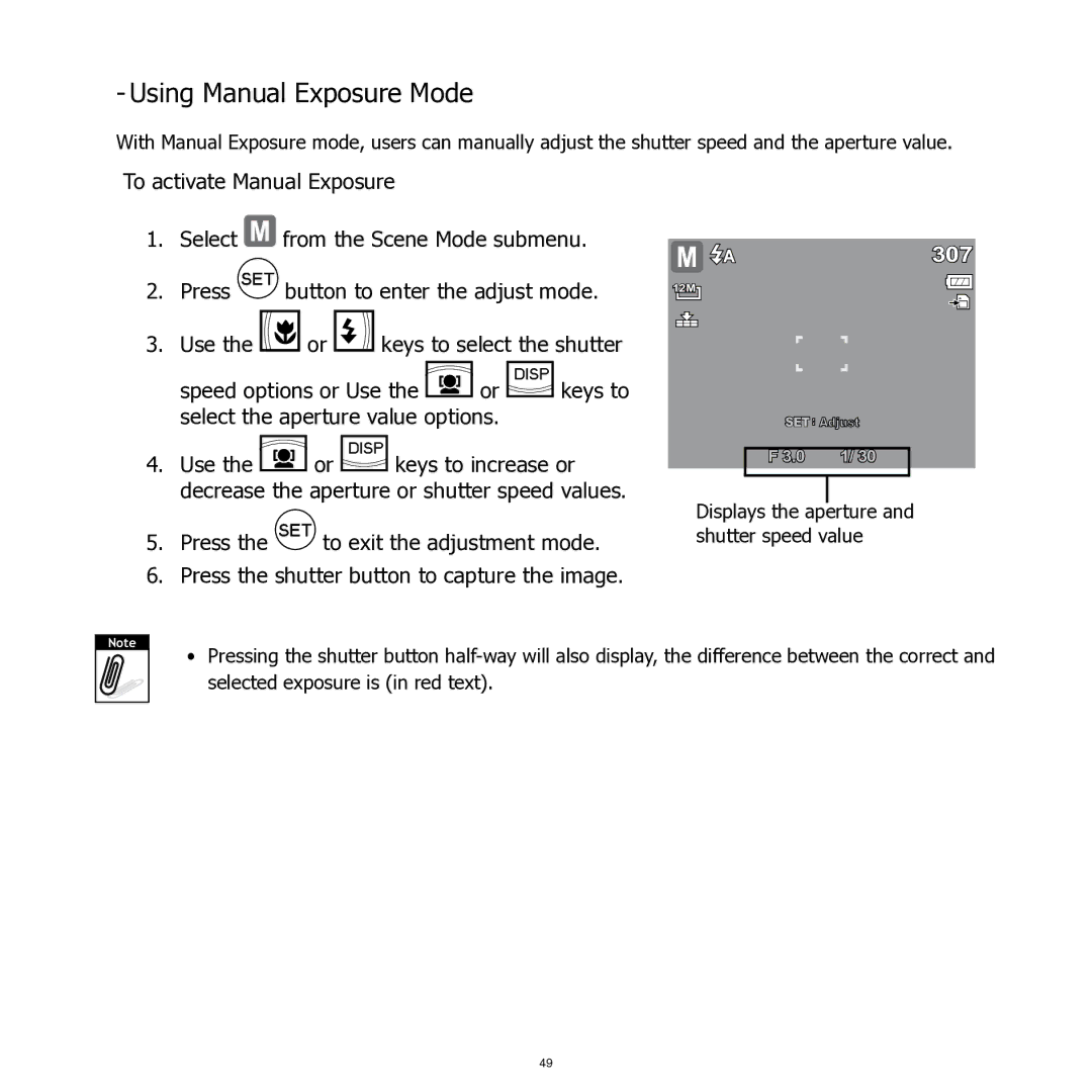 HP SW350 manual Using Manual Exposure Mode 