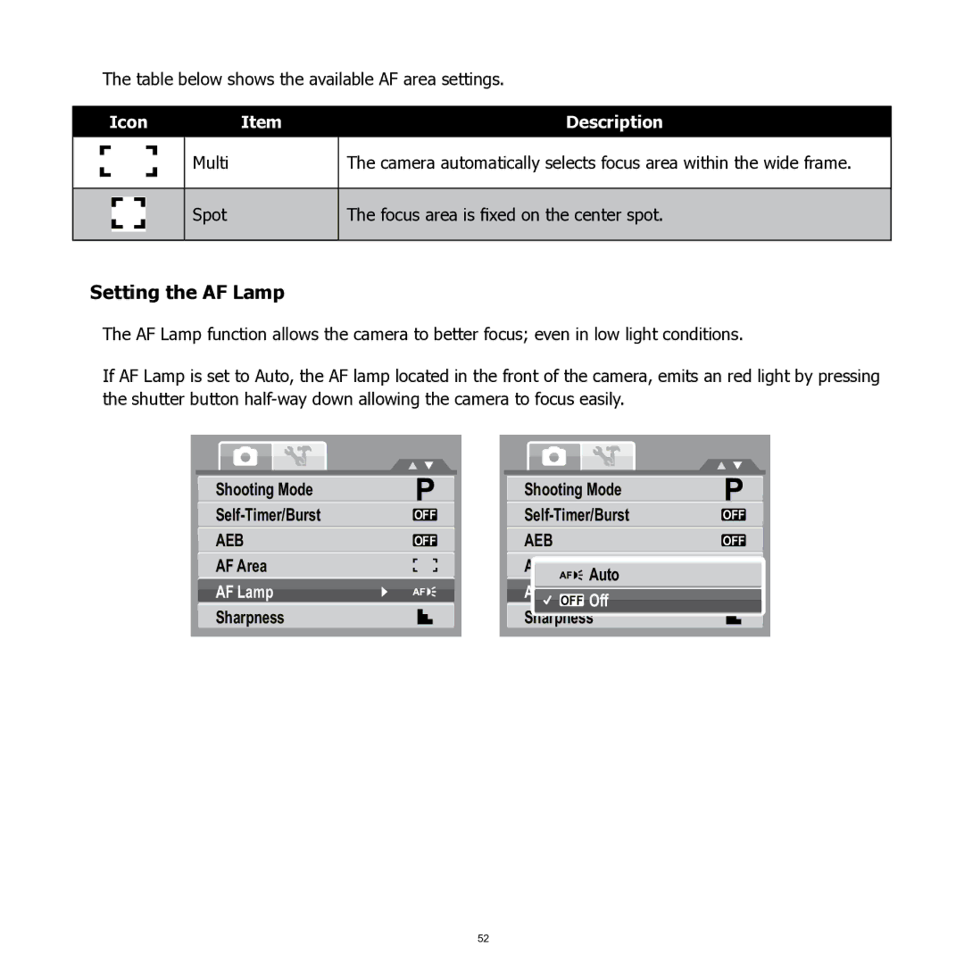 HP SW350 manual Setting the AF Lamp 