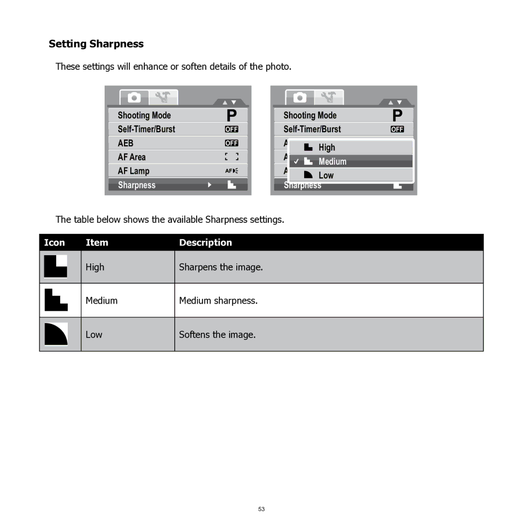 HP SW350 manual Setting Sharpness 