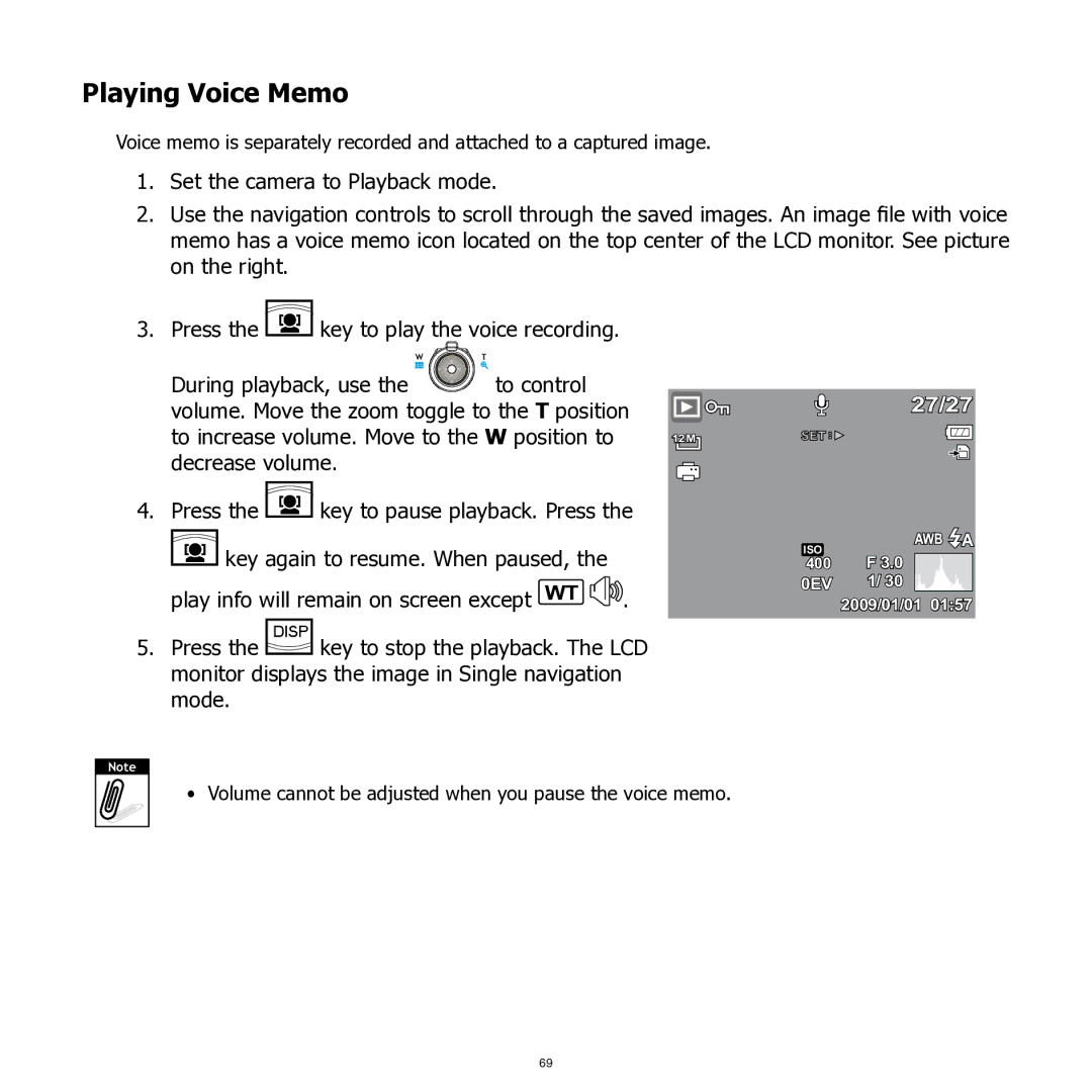 HP SW350 manual Playing Voice Memo 