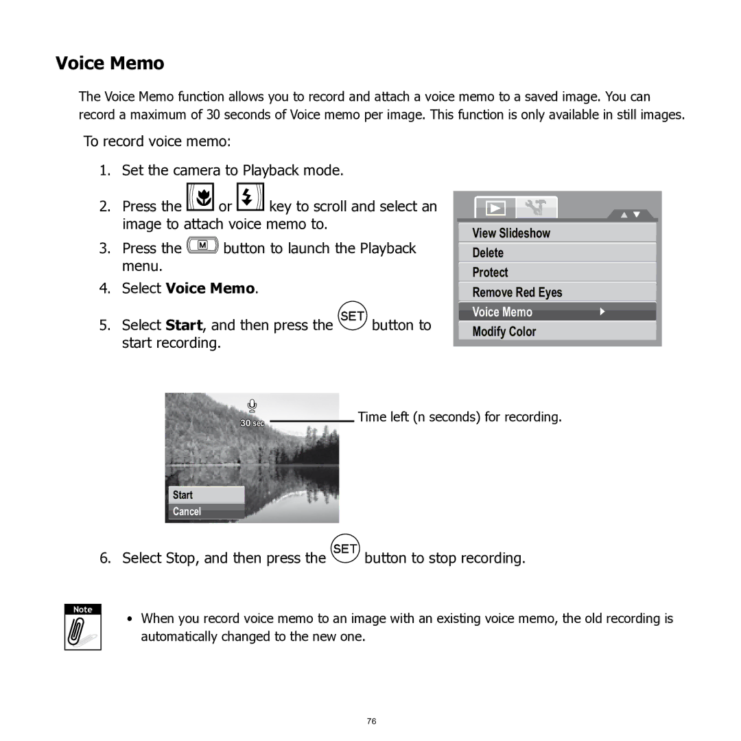 HP SW350 manual Select Voice Memo 