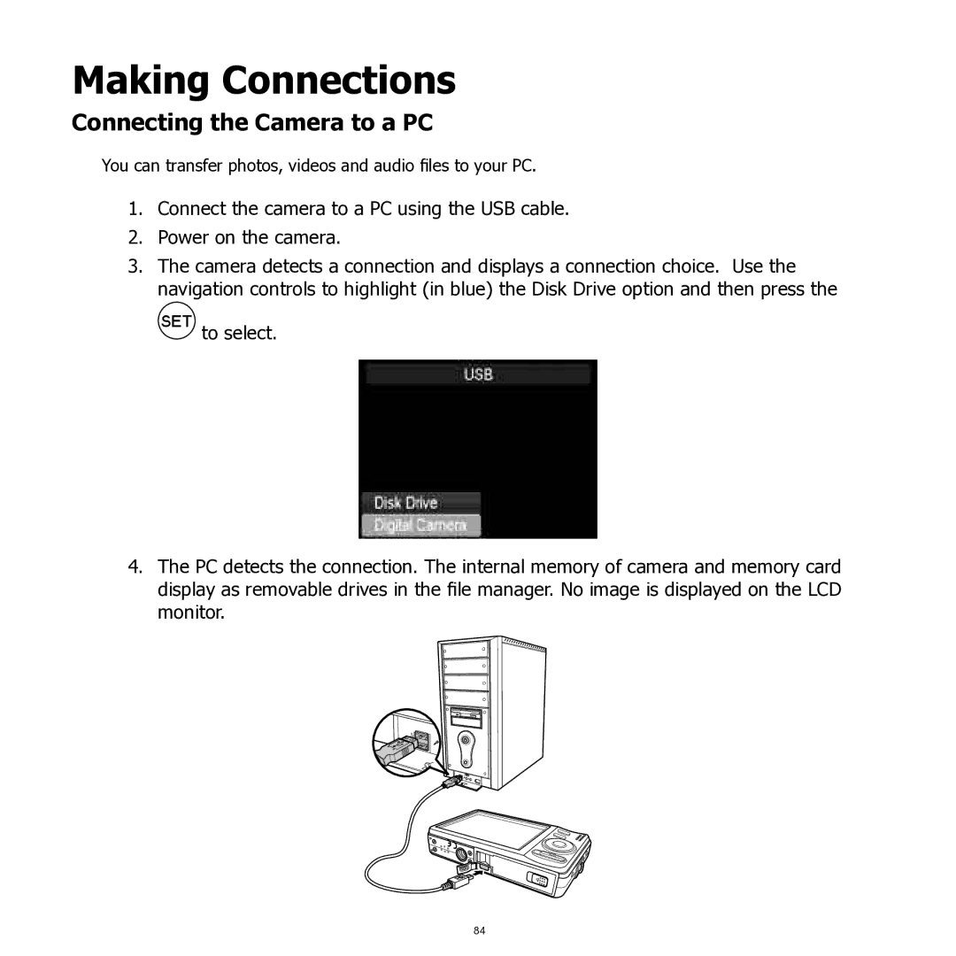 HP SW350 manual Making Connections, Connecting the Camera to a PC 