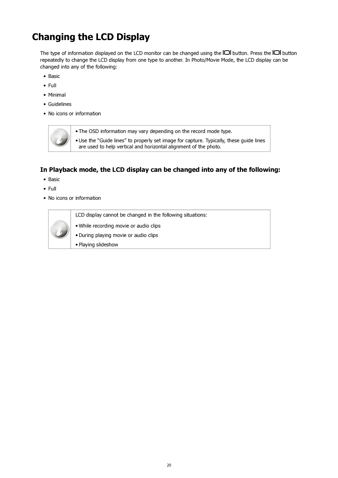 HP SW450 manual Changing the LCD Display 