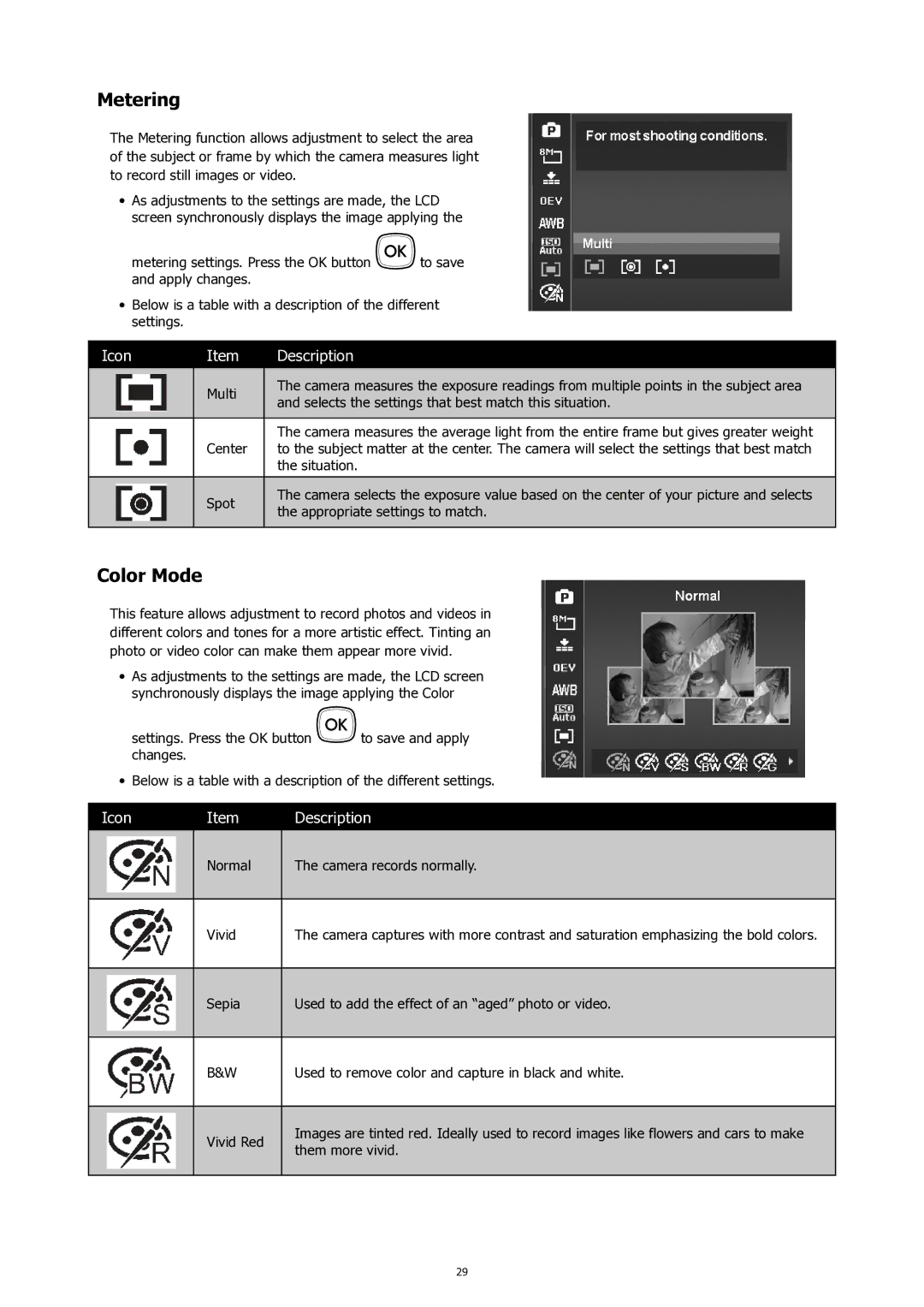 HP SW450 manual Metering, Color Mode 