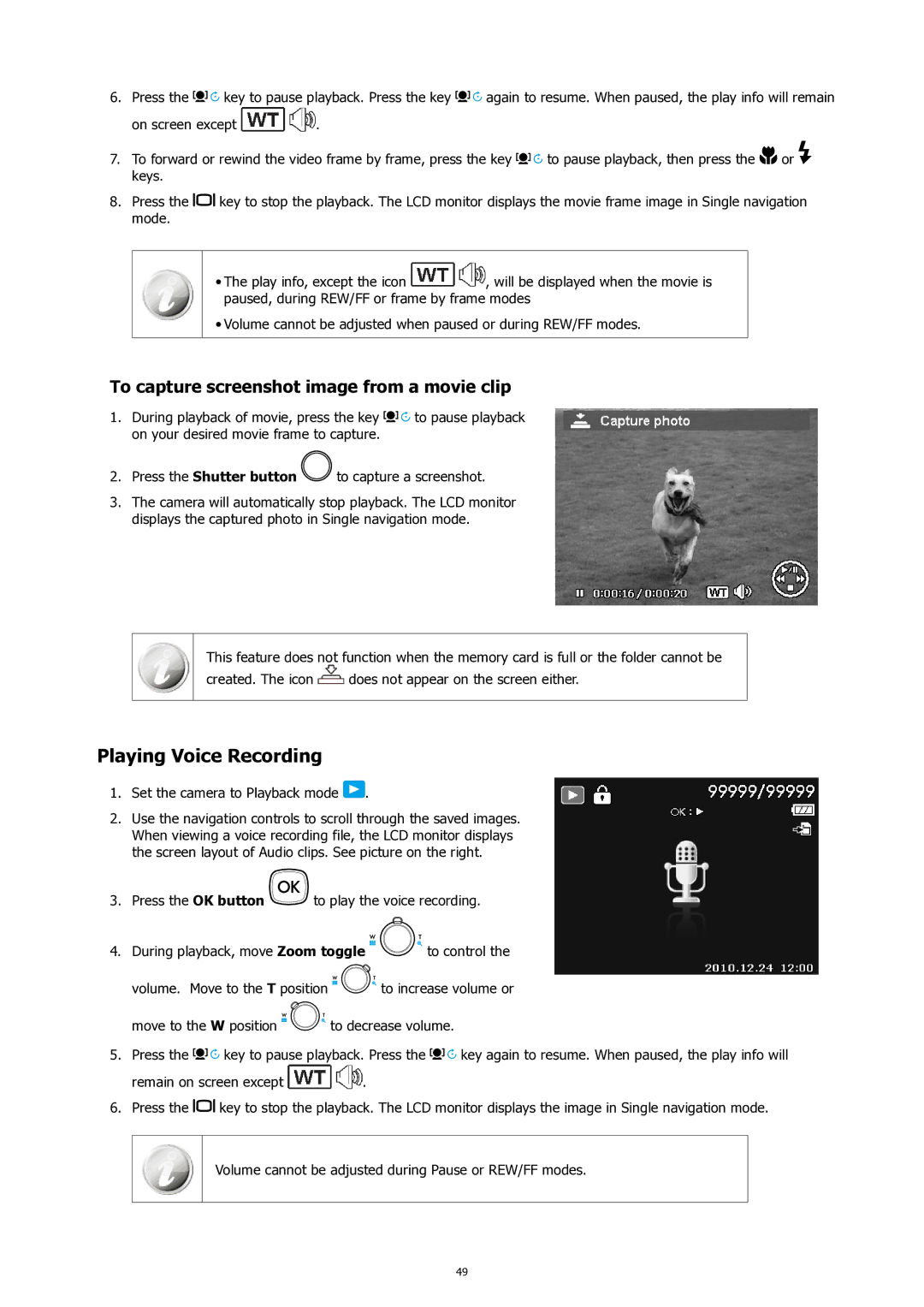 HP SW450 manual Playing Voice Recording, To capture screenshot image from a movie clip 