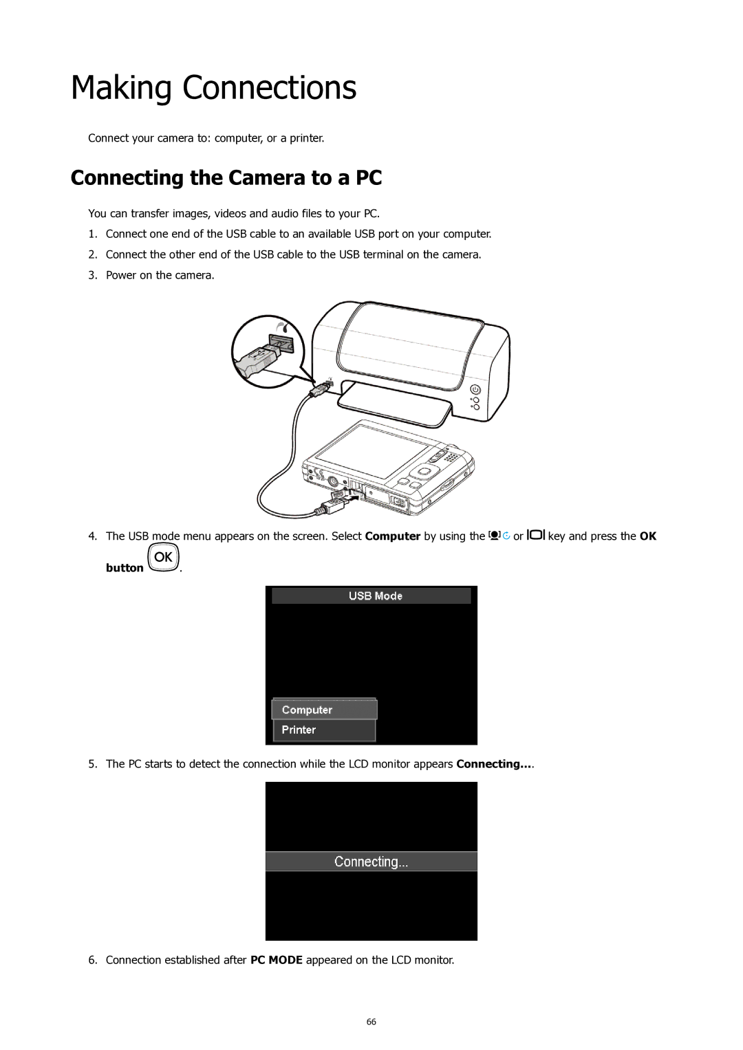 HP SW450 manual Making Connections, Connecting the Camera to a PC, Button 