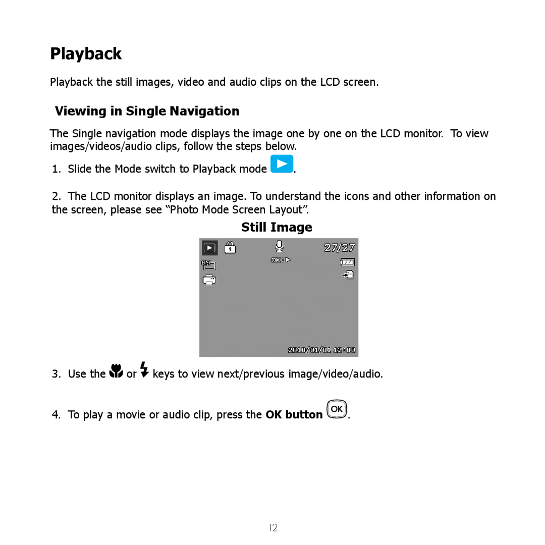 HP SW450 manual Playback, Viewing in Single Navigation, Still Image 