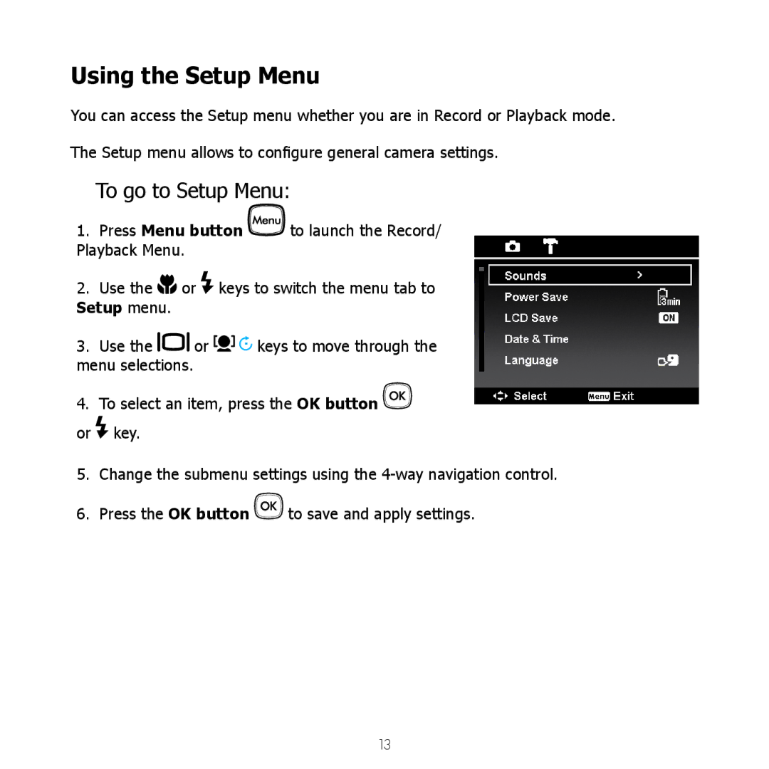 HP SW450 manual Using the Setup Menu, To go to Setup Menu 