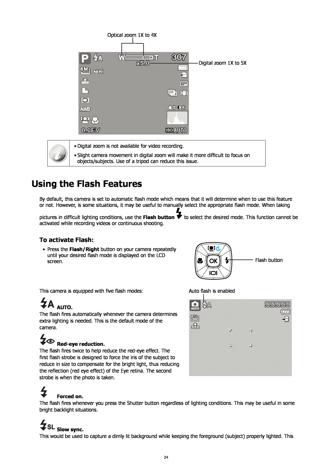 HP SW450 manual Using the Flash Features, To activate Flash 