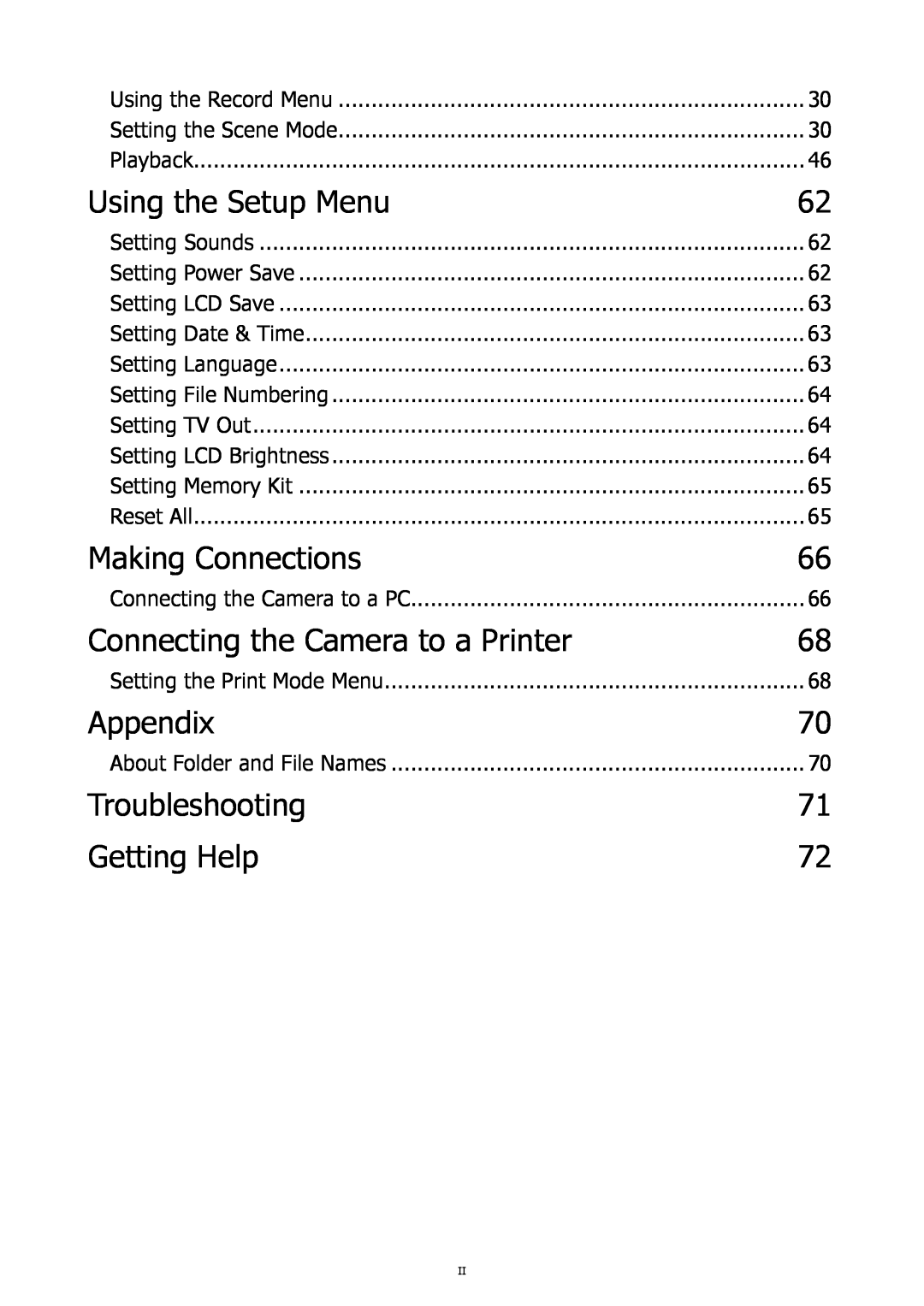 HP SW450 manual Using the Setup Menu, Making Connections, Connecting the Camera to a Printer, Appendix, Troubleshooting 
