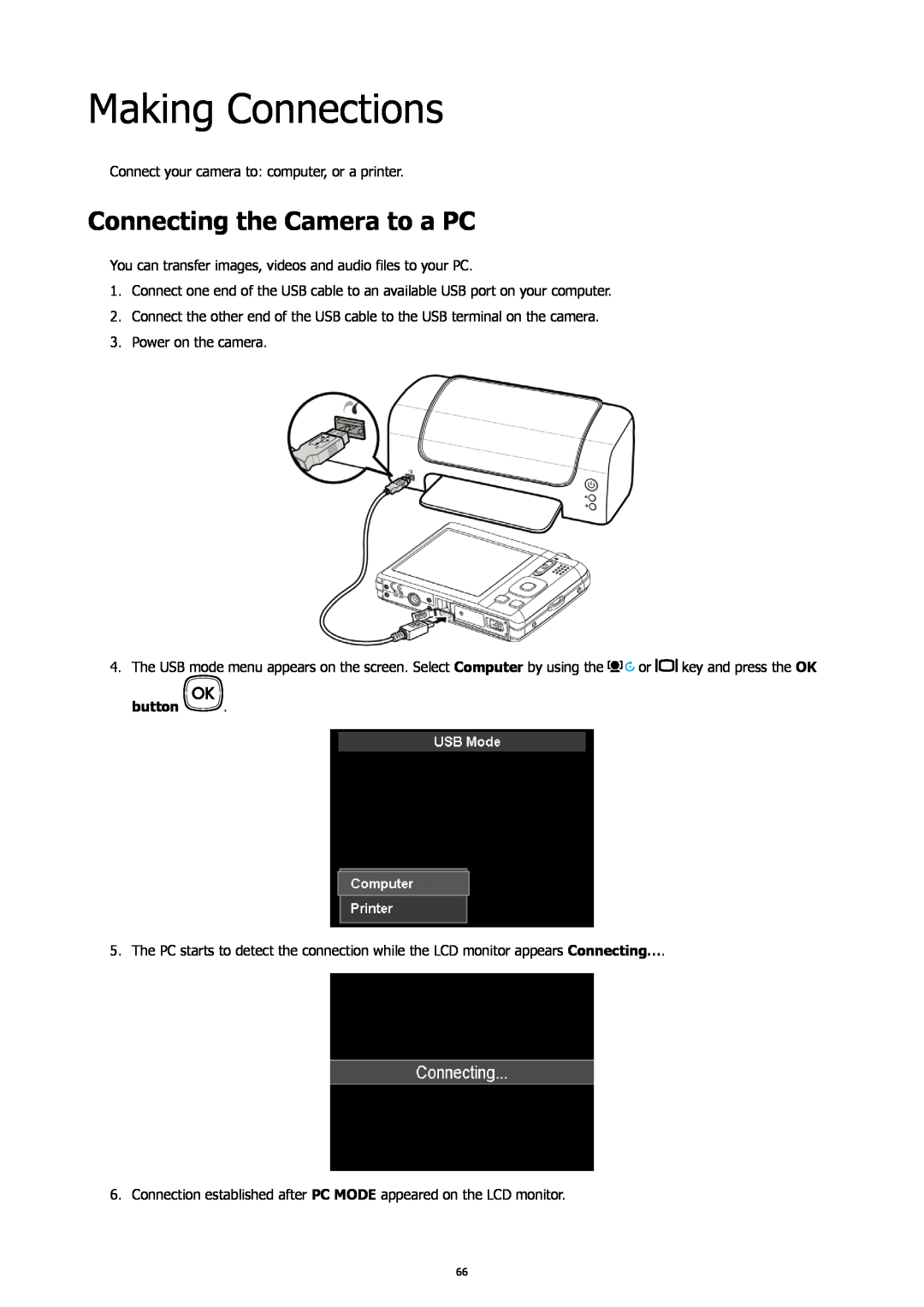 HP SW450 manual Making Connections, Connecting the Camera to a PC 